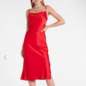 Satin Cowl Neck Midi Slip Dress